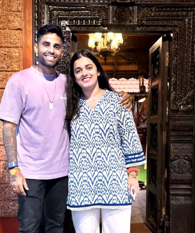 Suryakumar and his wife visit the temple in Mangaluru following World Cup victory